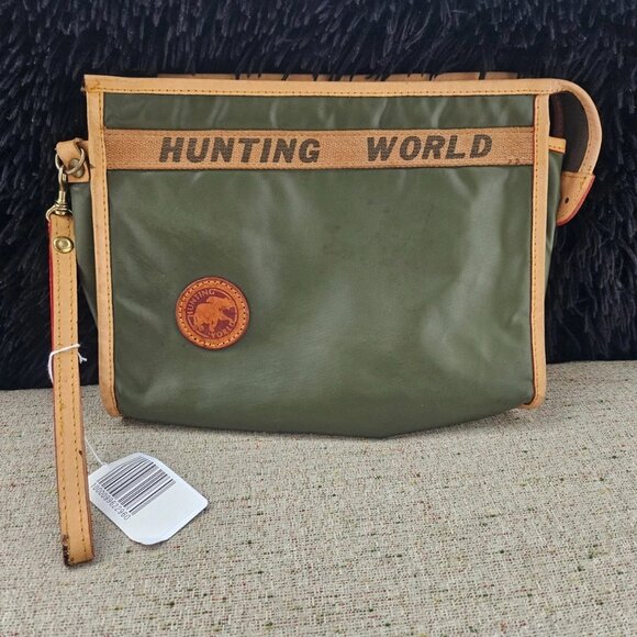 Hunting World Costmetic Bag Pouch Cluth Bag Green/Tan Leather Make Up Bag France - Picture 2 of 13